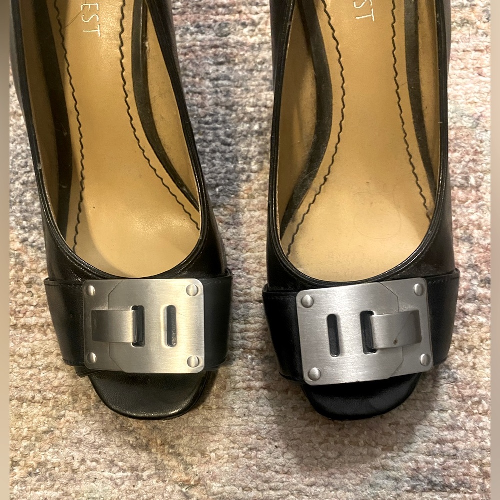 Nine West Wedge Heeled Black Shoe with Metal Buckle Detail on Toe - Picture 4 of 7
